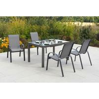 Gartentischgruppe Amalfi 5 -teilig. Graphitfarben/Grau - Graphitfarben/Grau, KONVENTIONELL, Glas/Textil - Gardenson