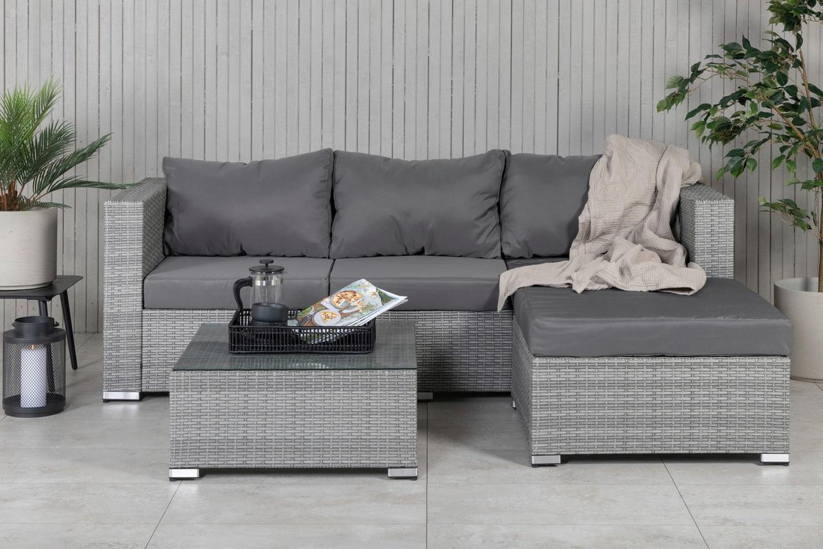 Loungegarnitur 2-Tlg Rotterdam Metall/Kunststoff/Glas +kissen - Grau, KONVENTIONELL, Glas/Kunststoff - Gardenson