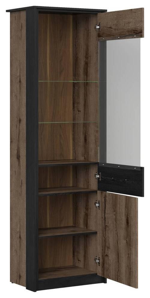 Vitrine Kassel Glass-Door Cabinet - Eichefarben/Schwarz, Design, Glas/Holzwerkstoff (60/195/41cm)