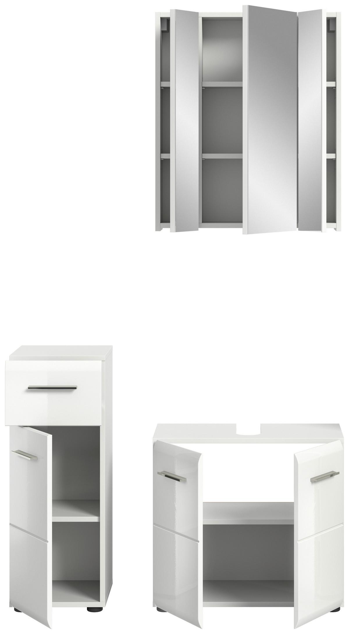 Badezimmer Ice Weiß Hg B: 90 cm - Weiß Hochglanz/Schwarz, MODERN, Glas/Holzwerkstoff (90cm) - MID.YOU