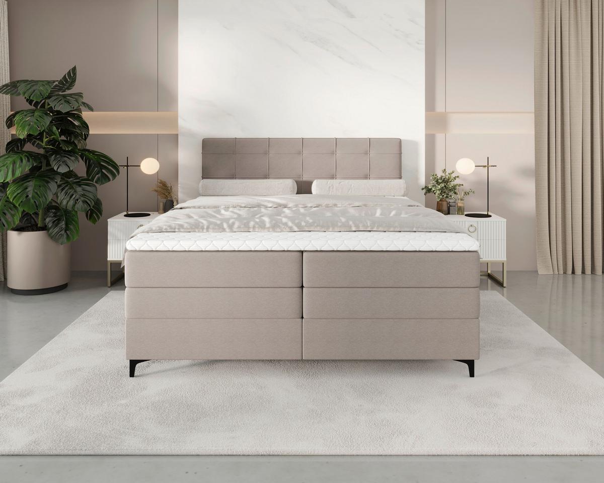 Boxspringbett Mitto mit Topper 160x200 cm - Lavagrau/Schwarz, KONVENTIONELL, Textil/Metall (160/200cm)
