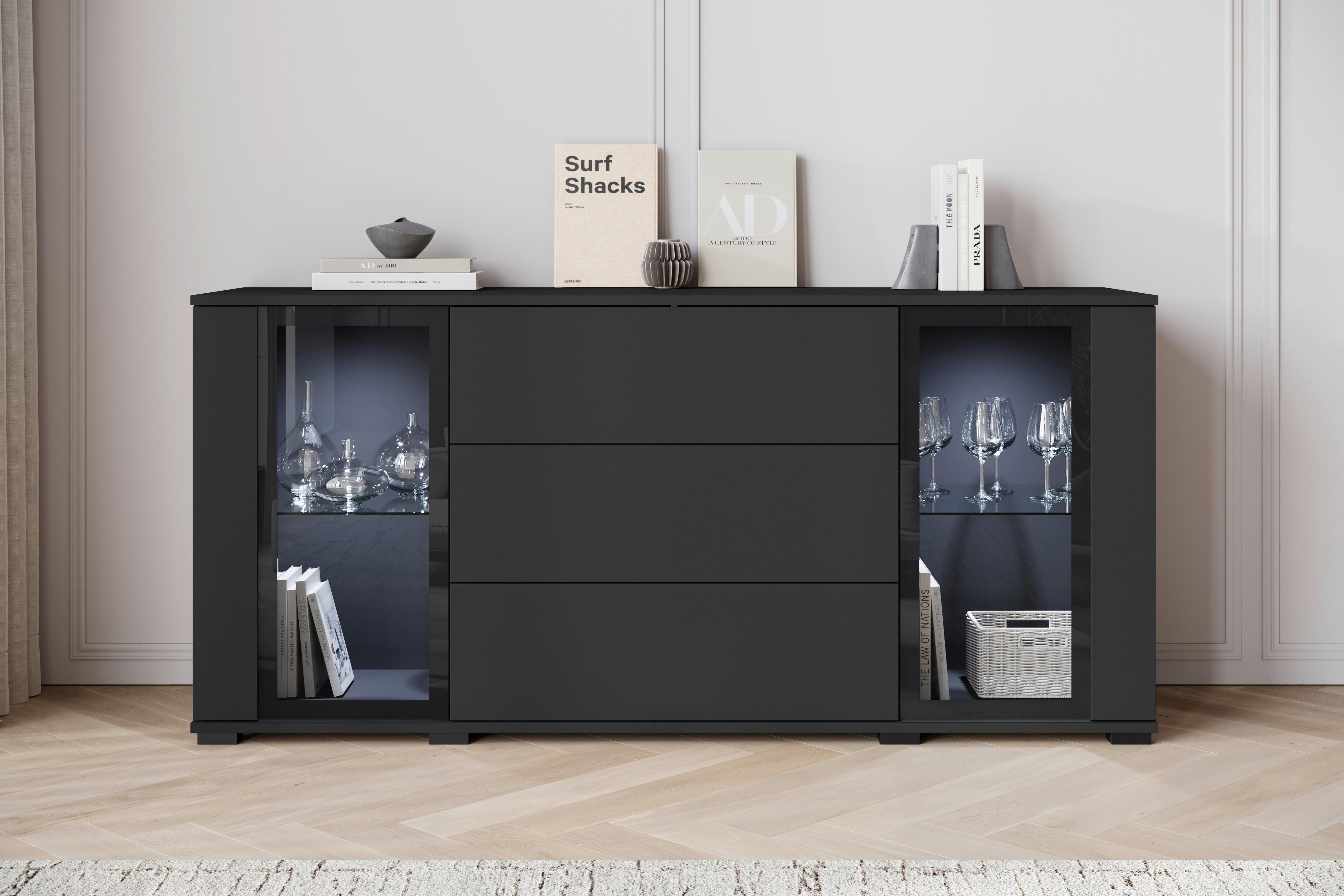 Kommode Caro Schwarz B: 150 cm - Schwarz, Design, Glas/Holzwerkstoff (150/69,7/39,5cm) - P & B