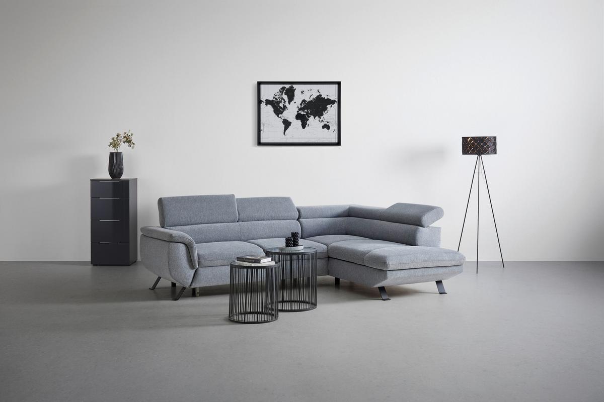 Sedacia súprava RAVEN, pravá, s úložným priestorom a lôžkom - čierna/sivá, Modern, kov/textil (257/198cm) - Mömax