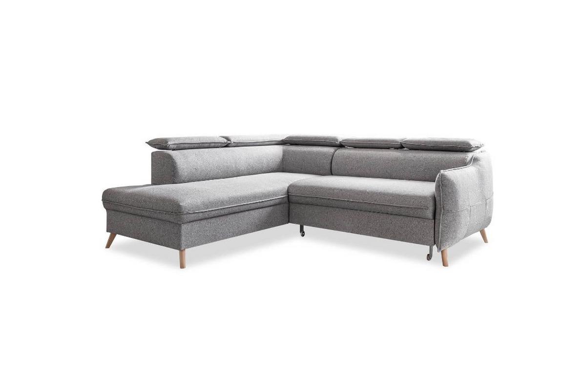 Rozkládací sedačka Simone, levé provedení - světle šedá/přírodní barvy, Moderní, dřevo/textil (253/82/95/208cm)