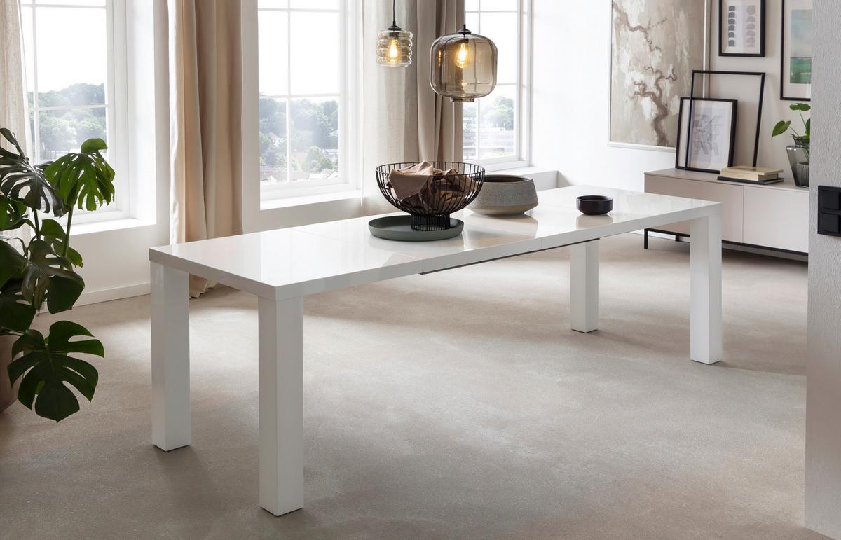 Esstisch Weiß B: 120-240 cm - Weiß Hochglanz, MODERN, Holzwerkstoff (120-240/80/76cm) - Livetastic