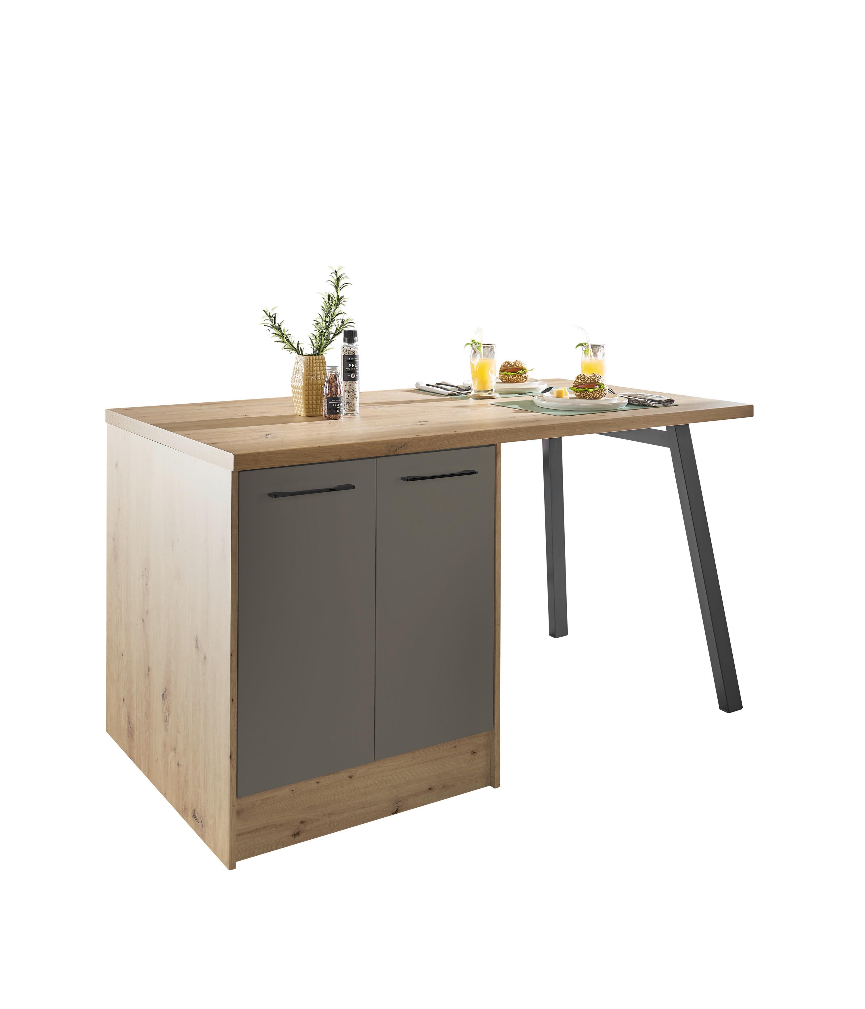 Kuchyňský ostrůvek LINZ LINZ I - šedá/černá, Moderní, kov/kompozitní dřevo (150/91/90cm)