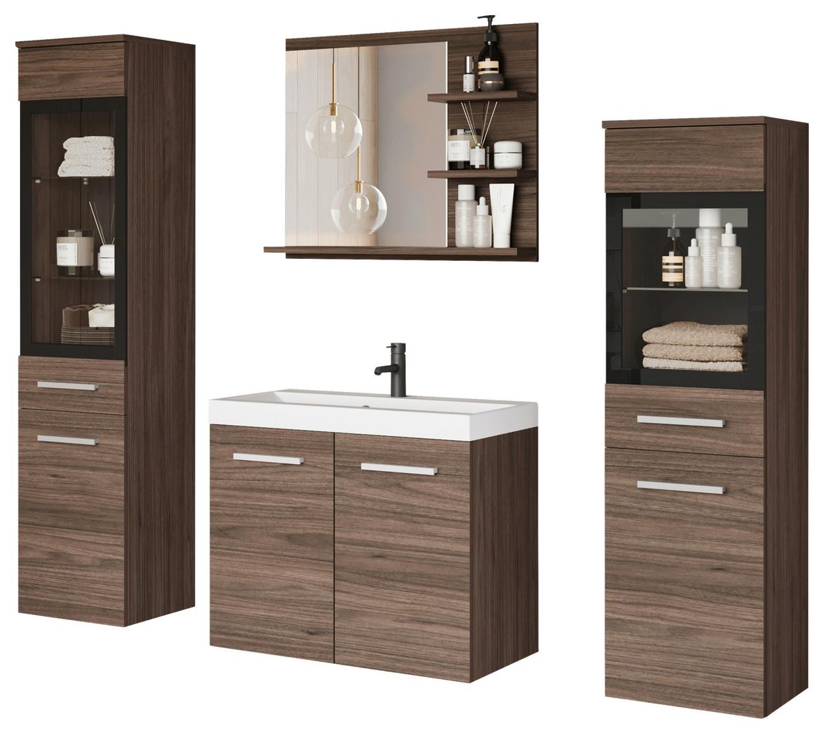 Badezimmer Madrit-Set 5-tlg Villa Nussbaum, B: 120,4 cm - Nussbaumfarben/Weiß, LIFESTYLE, Glas/Keramik (120,4/131,5/34,5cm) - P & B