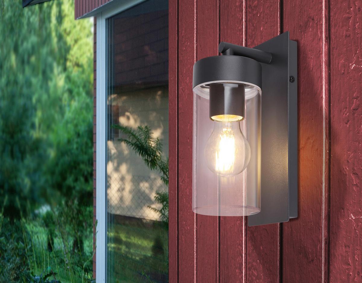 Außenleuchte Vessa 15 Watt Aluminium, Wandmontage - Klar/Anthrazit, Basics, Kunststoff/Metall (8,9/25cm) - Globo