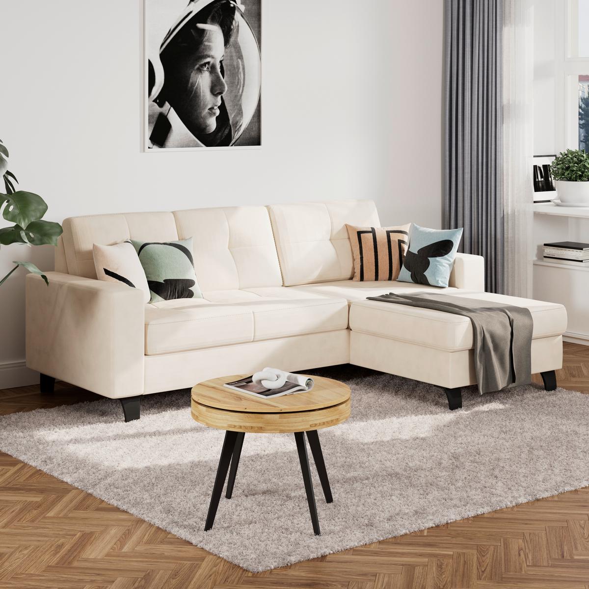 Ecksofa Varese naturfarben, B: 239 cm - Beige/Schwarz, KONVENTIONELL, Textil (239/164cm) - James Wood