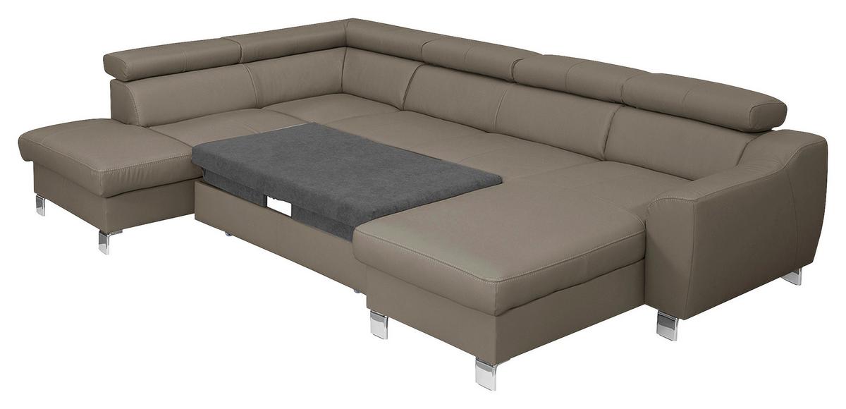 Wohnlandschaft Aspen Taupe U-Form: 208 Cm - Taupe/Chromfarben, Design, Leder/Textil (208/315/175cm) - Livetastic