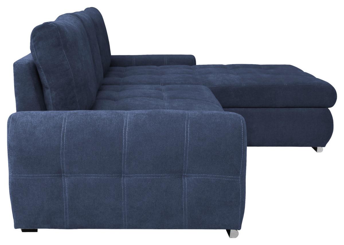 Rohová sedačka SOLAR, obojstranná, tmavomodrý velúr - biela/tmavomodrá, Design, textil/plast (277/175cm) - Livetastic