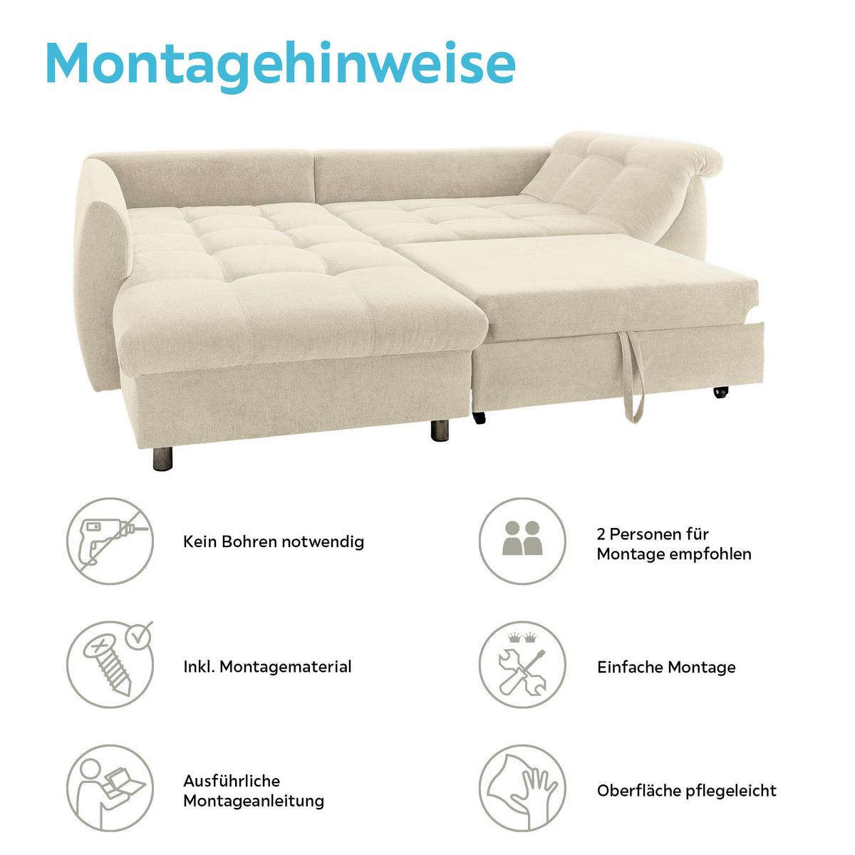 Ecksofa mit Schlaffunktion Agira Beige 190x250cm - Chromfarben/Beige, Design, Textil (190/250cm) - Livetastic