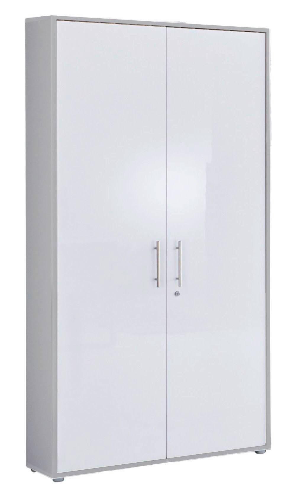 Aktenschrank Officce Edition Grau, Weiß Hg B: 84,4cm - Weiß Hochglanz/Grau, MODERN, Holzwerkstoff (84,4/185,6/33cm) - MID.YOU