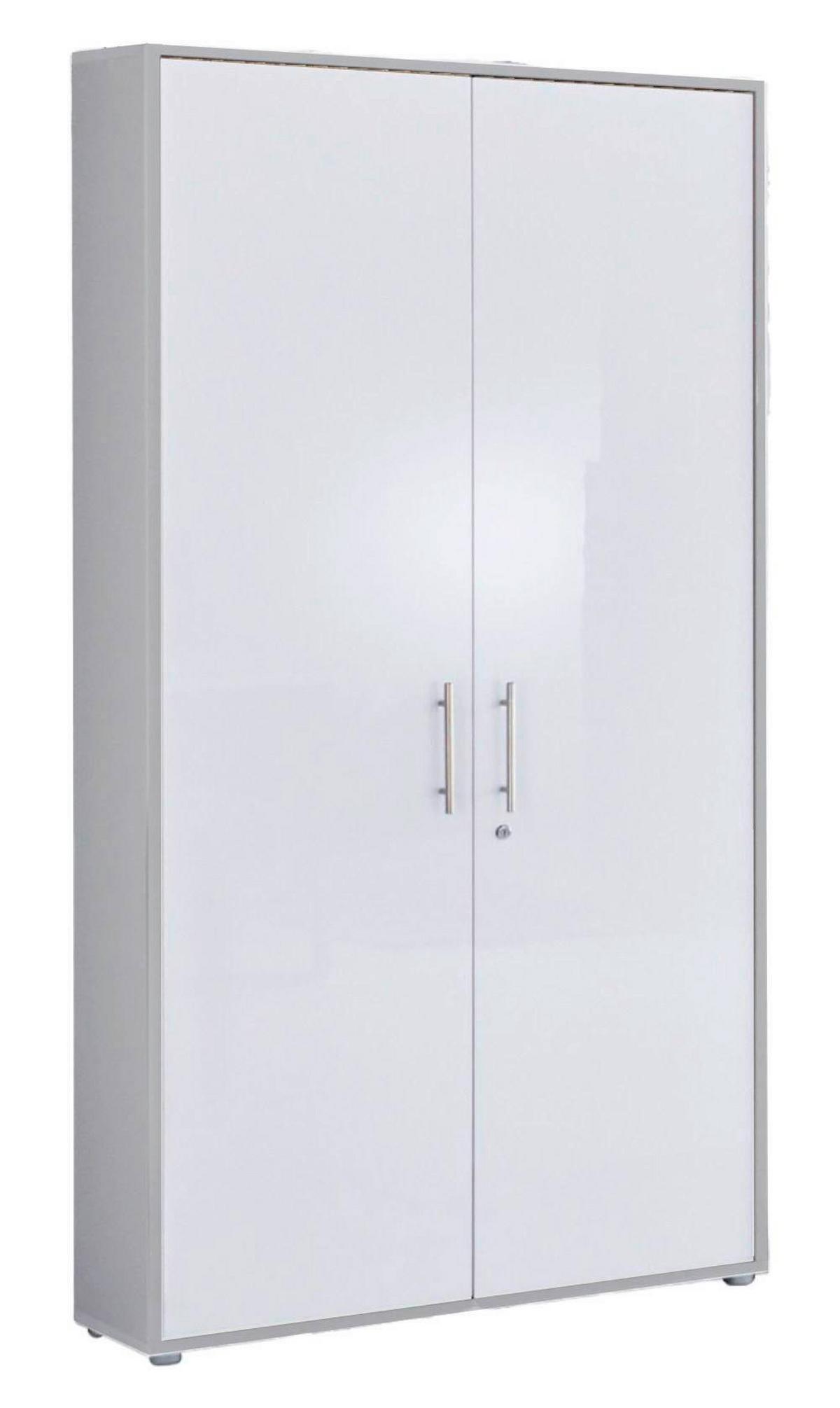 Aktenschrank Officce Edition Grau, Weiß Hg B: 84,4cm - Weiß Hochglanz/Grau, MODERN, Holzwerkstoff (84,4/185,6/33cm) - MID.YOU