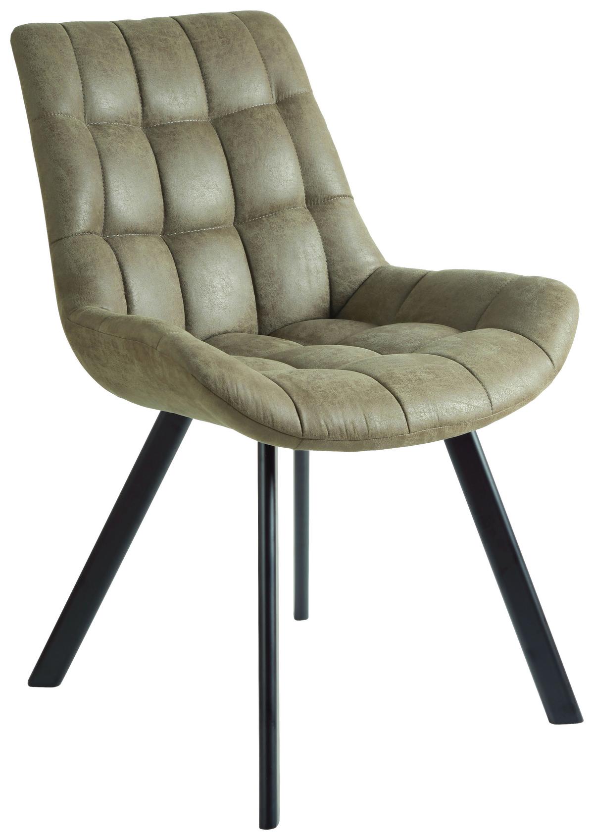 Schalenstuhl Hayo Olivgrün Lederlook, gepolstert 2er-Set - Schwarz/Olivgrün, KONVENTIONELL, Textil/Metall (56/86/62cm) - Livetastic