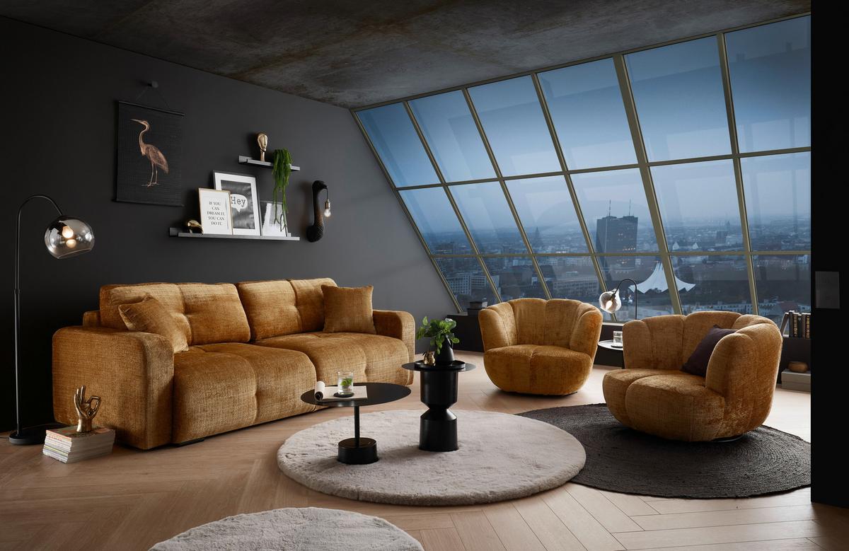Schlafsofa Bullet Goldfarben B: 235 cm - Goldfarben/Schwarz, KONVENTIONELL, Textil (235/88/120cm) - MID.YOU