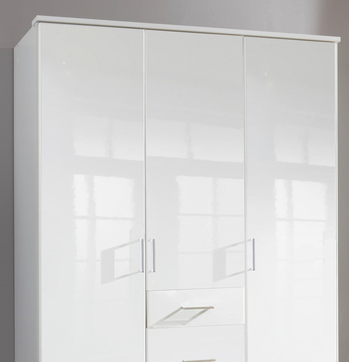 Šatníková skriňa CLACK biela vysoký lesk - biela/biela s vysokým leskom, Basics, kompozitné drevo (135/199/58cm) - MID.YOU