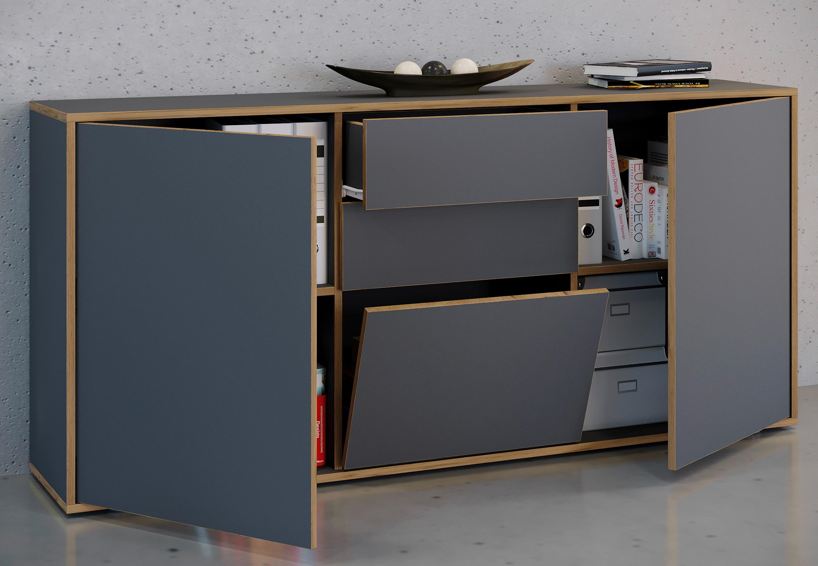 Komoda Salia, š: 160 cm - černá/antracitová, Design, kompozitní dřevo/plast (160/74/33cm) - MID.YOU