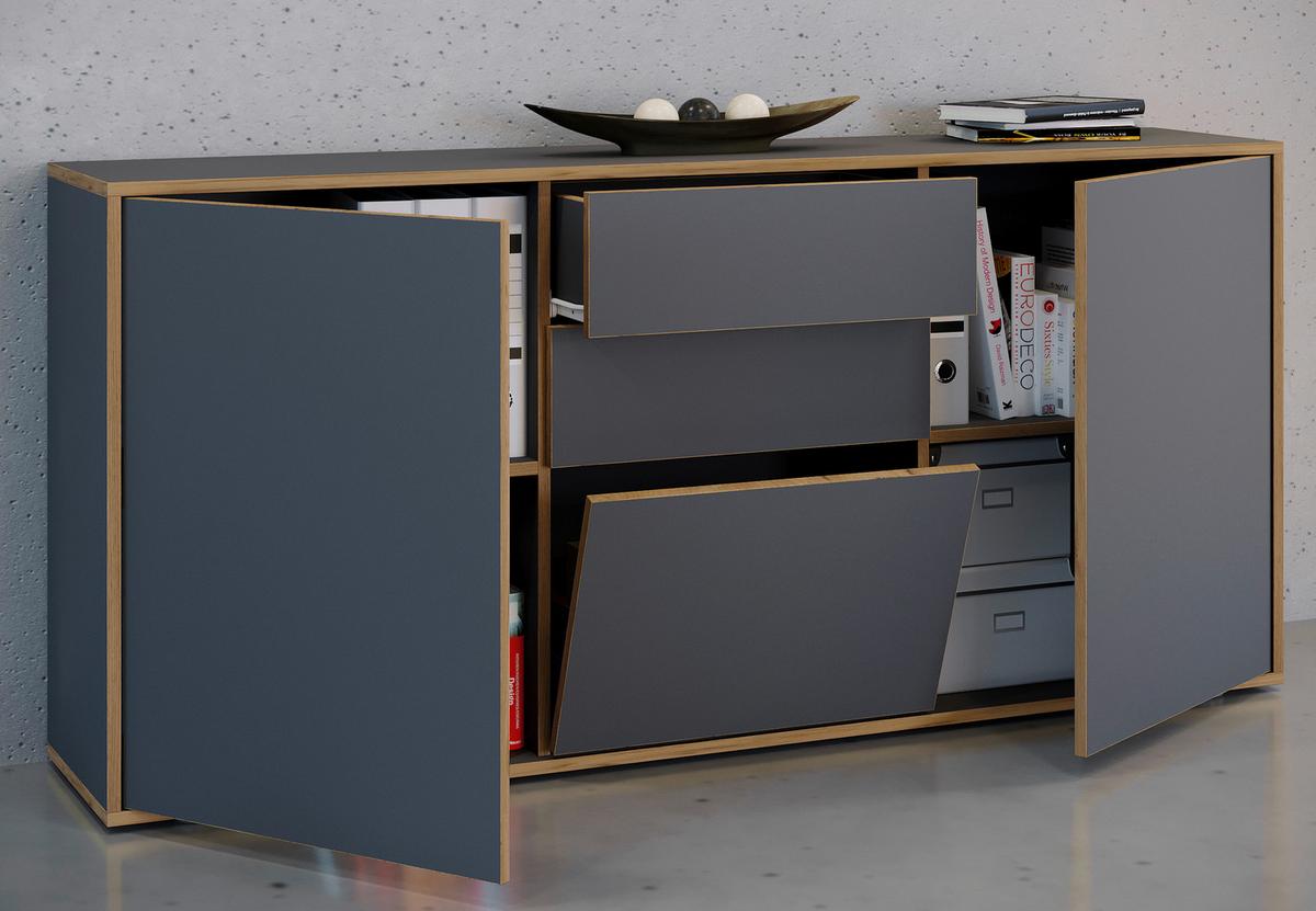 Komode Salia Anthrazit/Eiche Dekor B:160cm - Honigeiche/Anthrazit, Design, Holzwerkstoff (160/74/33cm) - MID.YOU