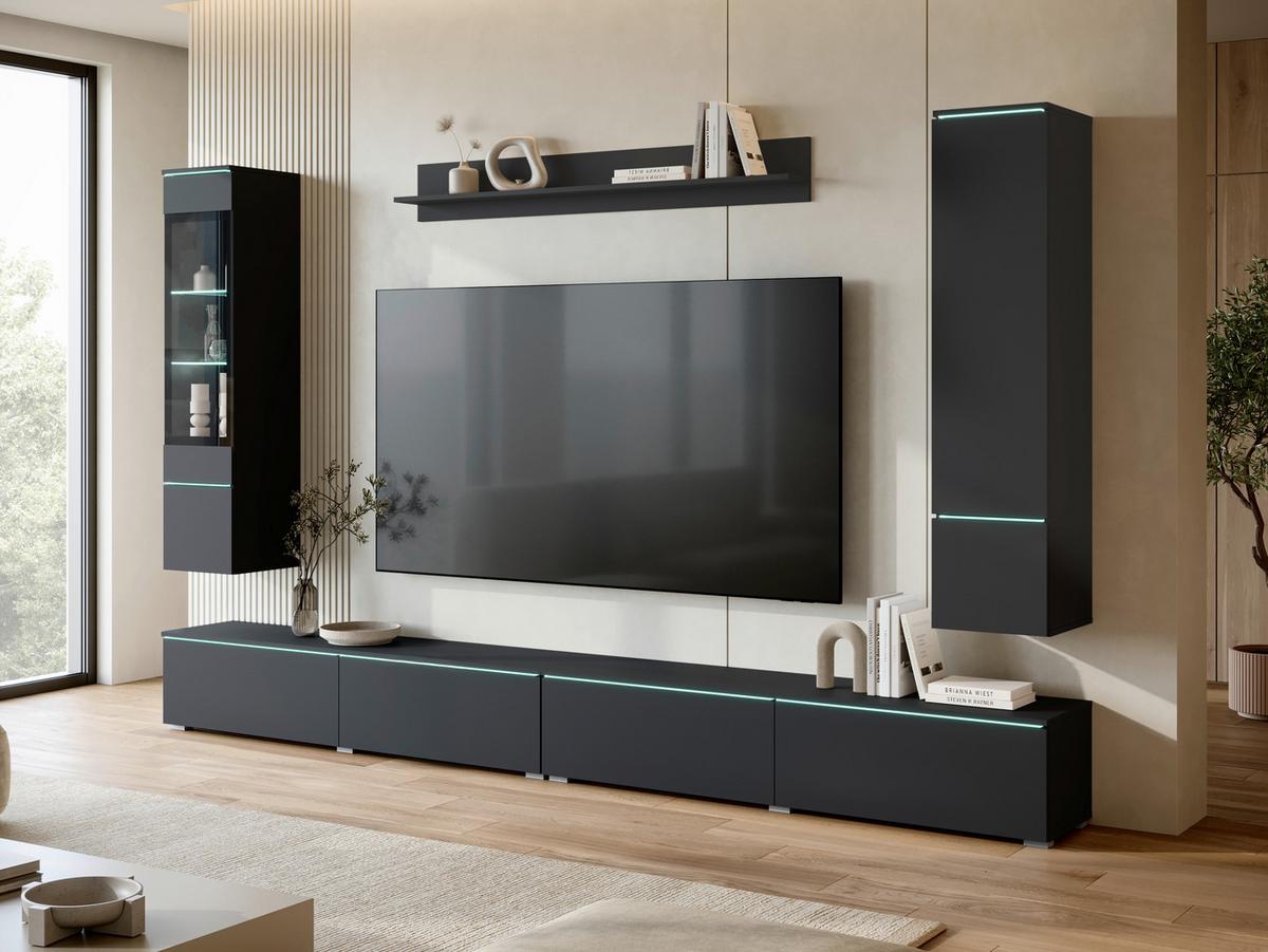 Wohnwand Vera Xxl Schwarz Matt B: 300cm - Schwarz/Grau, Basics, Glas/Holzwerkstoff (300/162/33cm) - P & B