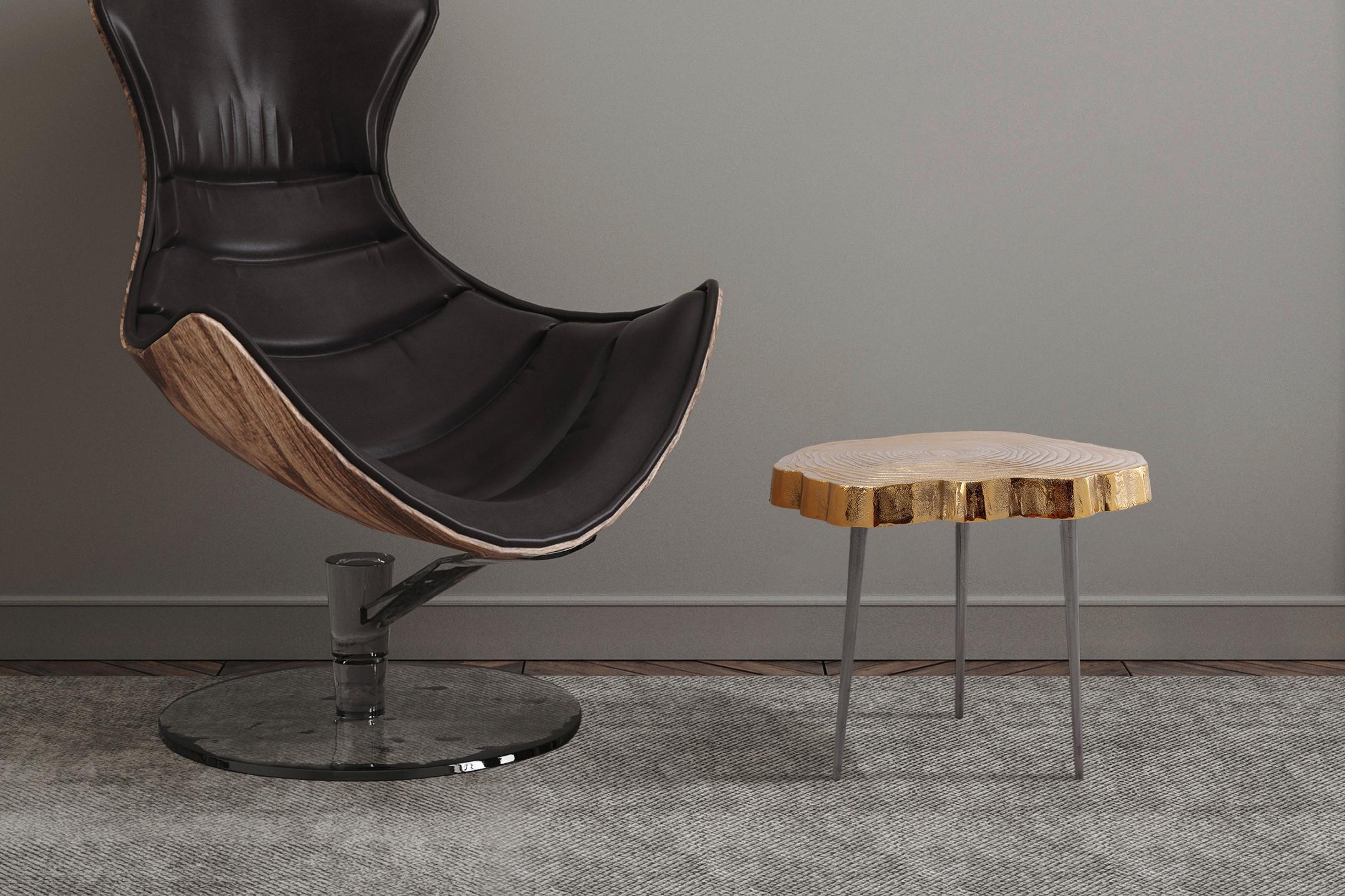 Beistelltisch Wood Art 125 Goldfarben/Schwarz B: 41 cm - Goldfarben/Schwarz, Design, Metall (41/46/44cm) - Kayoom