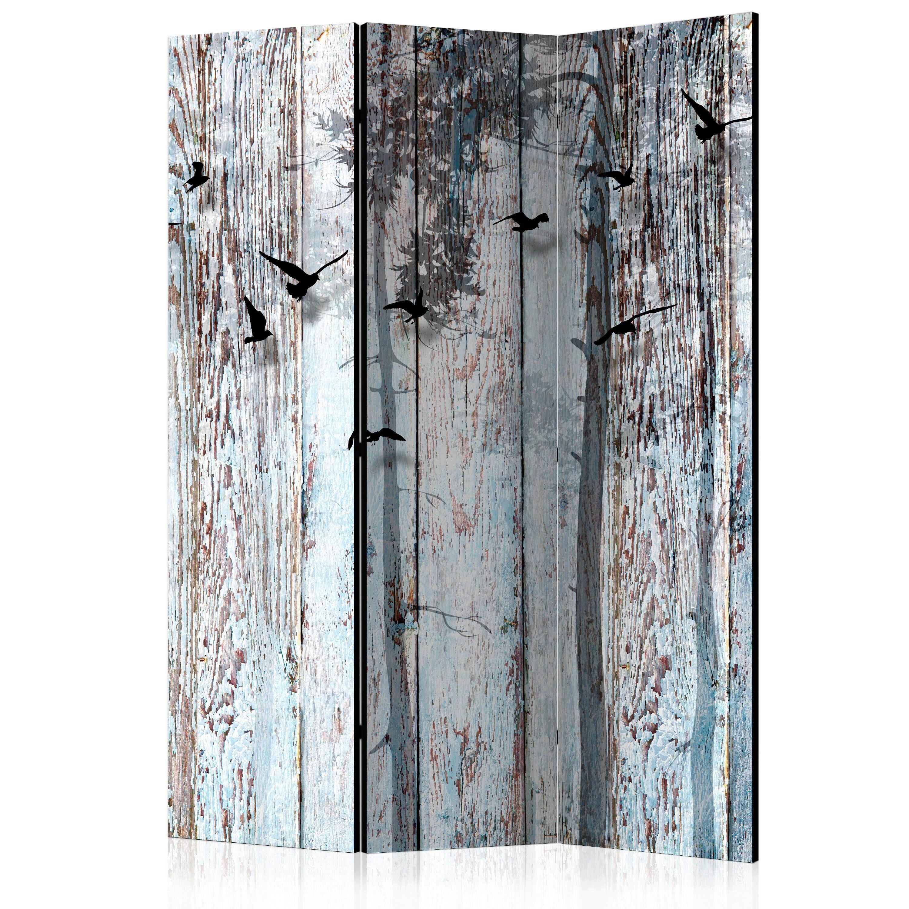 Paravent Braun Hellblau B: 135 cm - Braun/Hellblau, Basics, Holz/Textil (135/172/3cm) - artgeist