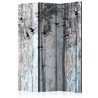 Paravent Braun Hellblau B: 135 cm - Braun/Hellblau, Basics, Holz/Textil (135/172/3cm) - artgeist