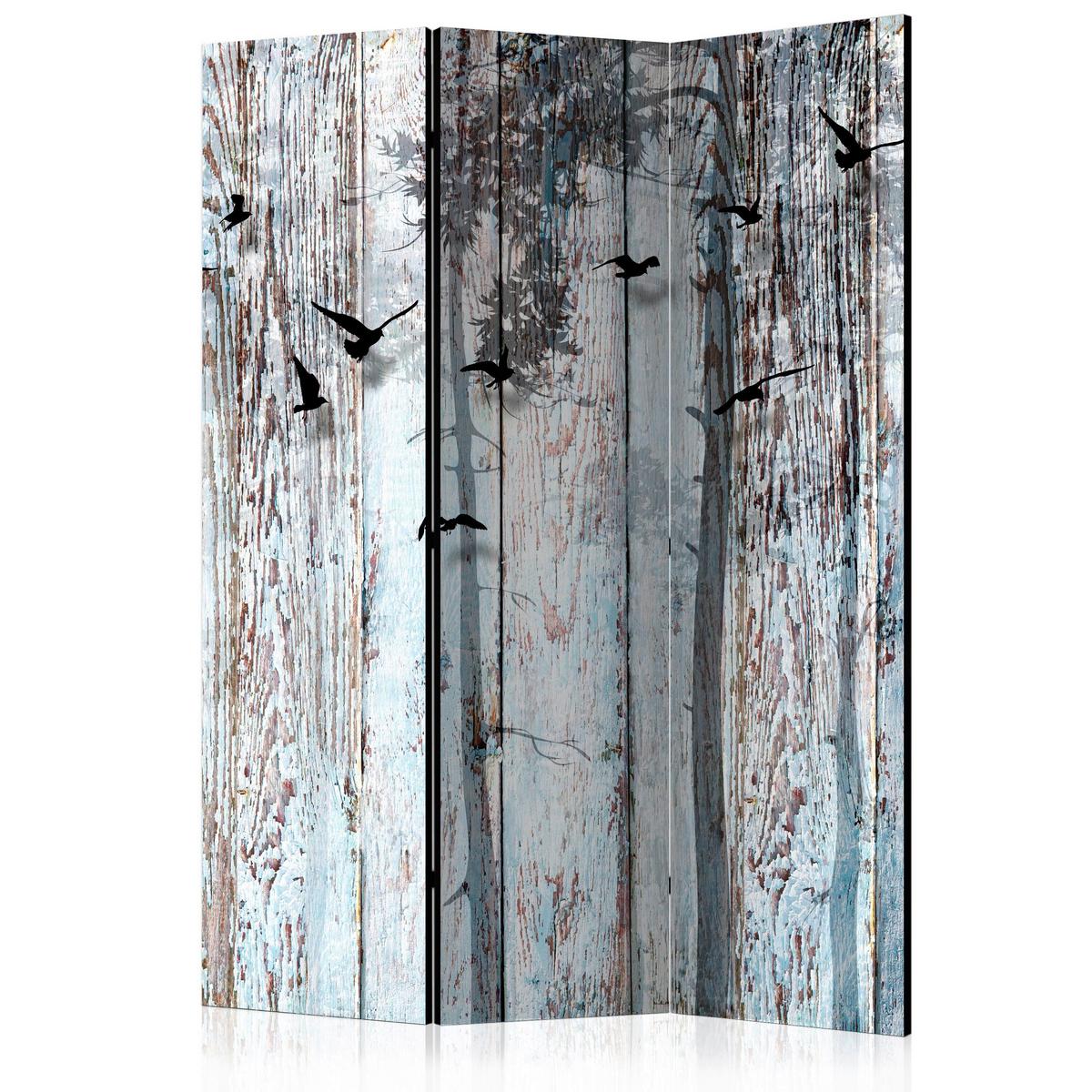 Paravent Braun Hellblau B: 135 cm - Braun/Hellblau, Basics, Holz/Textil (135/172/3cm) - artgeist