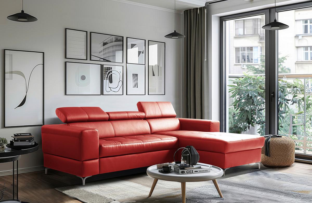 Ecksofa Torino Teilleder Rot 247x173 - Rot/Schwarz, Design, Leder/Textil (247/173cm) - Livetastic