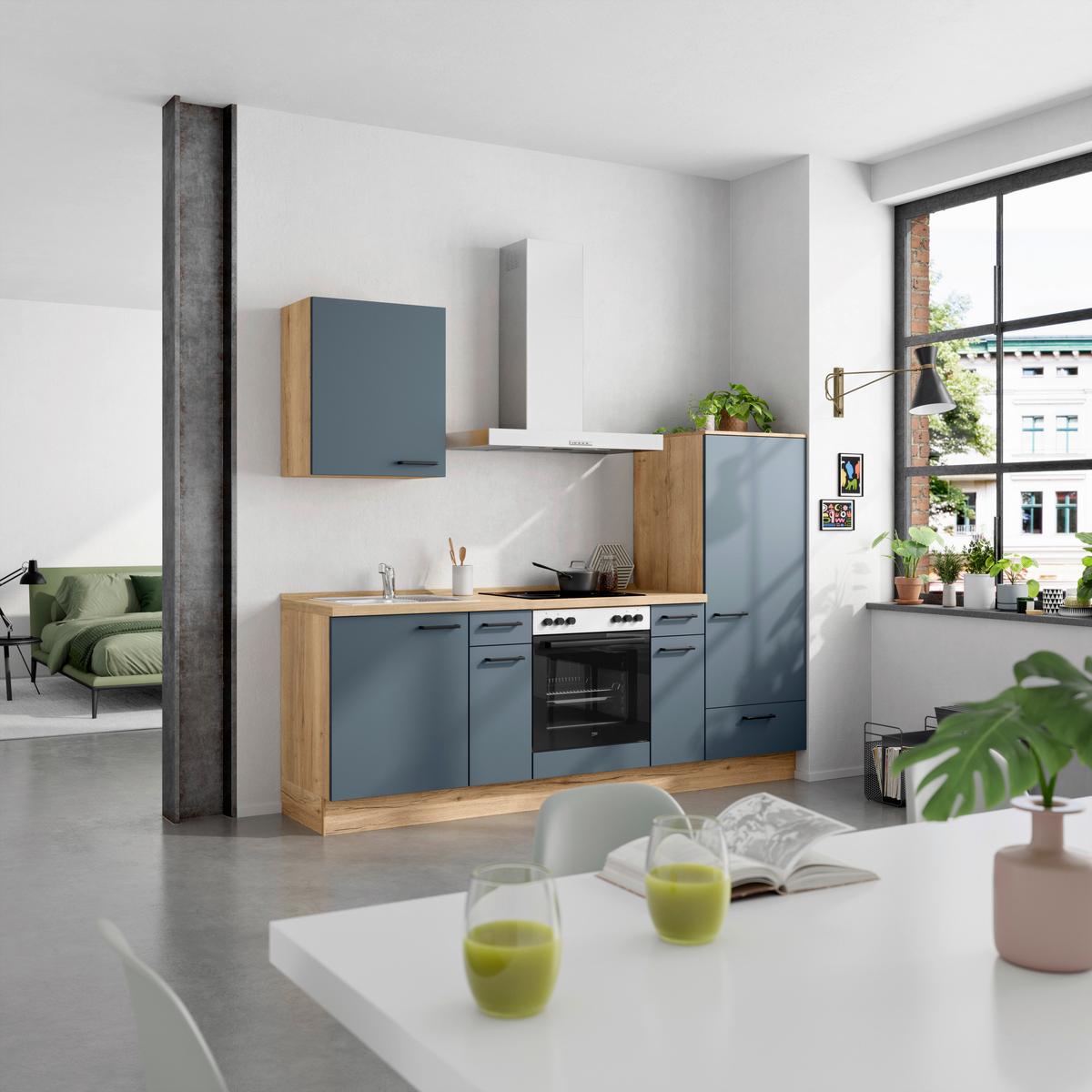 Küchenleerblock Easytouch Low-Line, L2 Rechts - Blau/Eichefarben, MODERN, Holzwerkstoff (240cm) - Nobilia