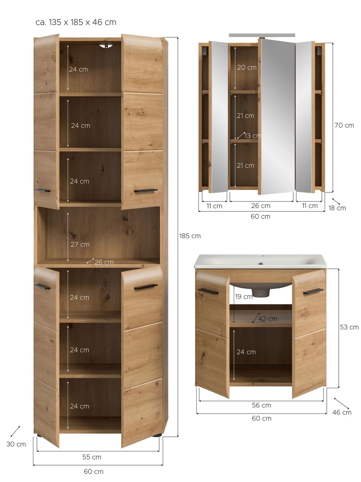 Badezimmer Ice Eiche Artisan Dekor B: 120cm - Schwarz/Eiche Artisan, Basics, Keramik/Holzwerkstoff (120cm) - MID.YOU