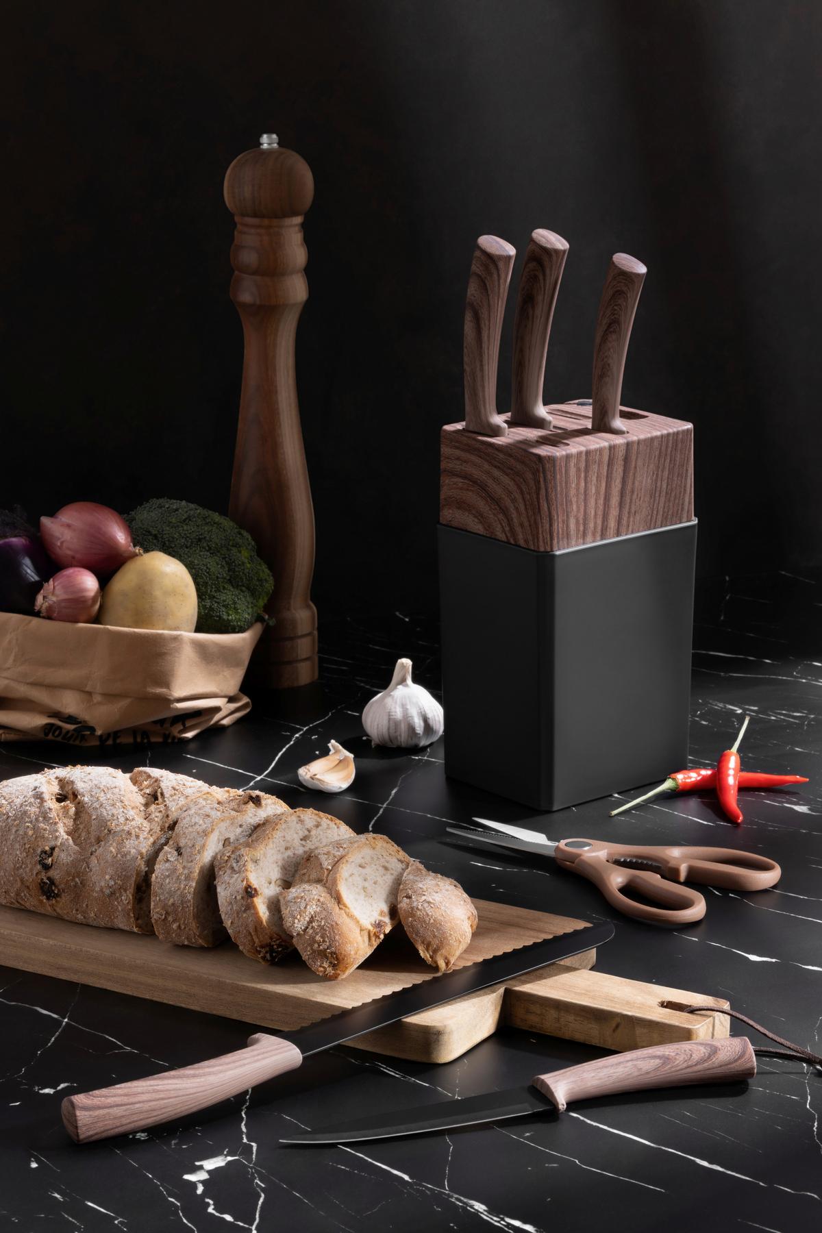 Messerblock Simon - Nussbaumfarben/Schwarz, KONVENTIONELL, Kunststoff/Metall - James Wood