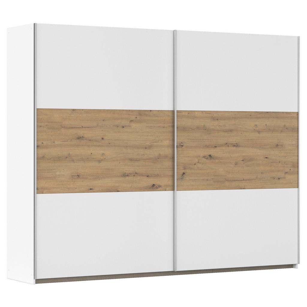 Schwebetürenschrank 261cm Foster, Weiß/Eiche