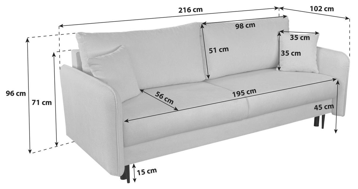 3-sitzer-sofa Mit Schlaffunktion Carine B: 216cm - Schwarz/Weiß, Design, Textil (216/96/102cm) - MID.YOU