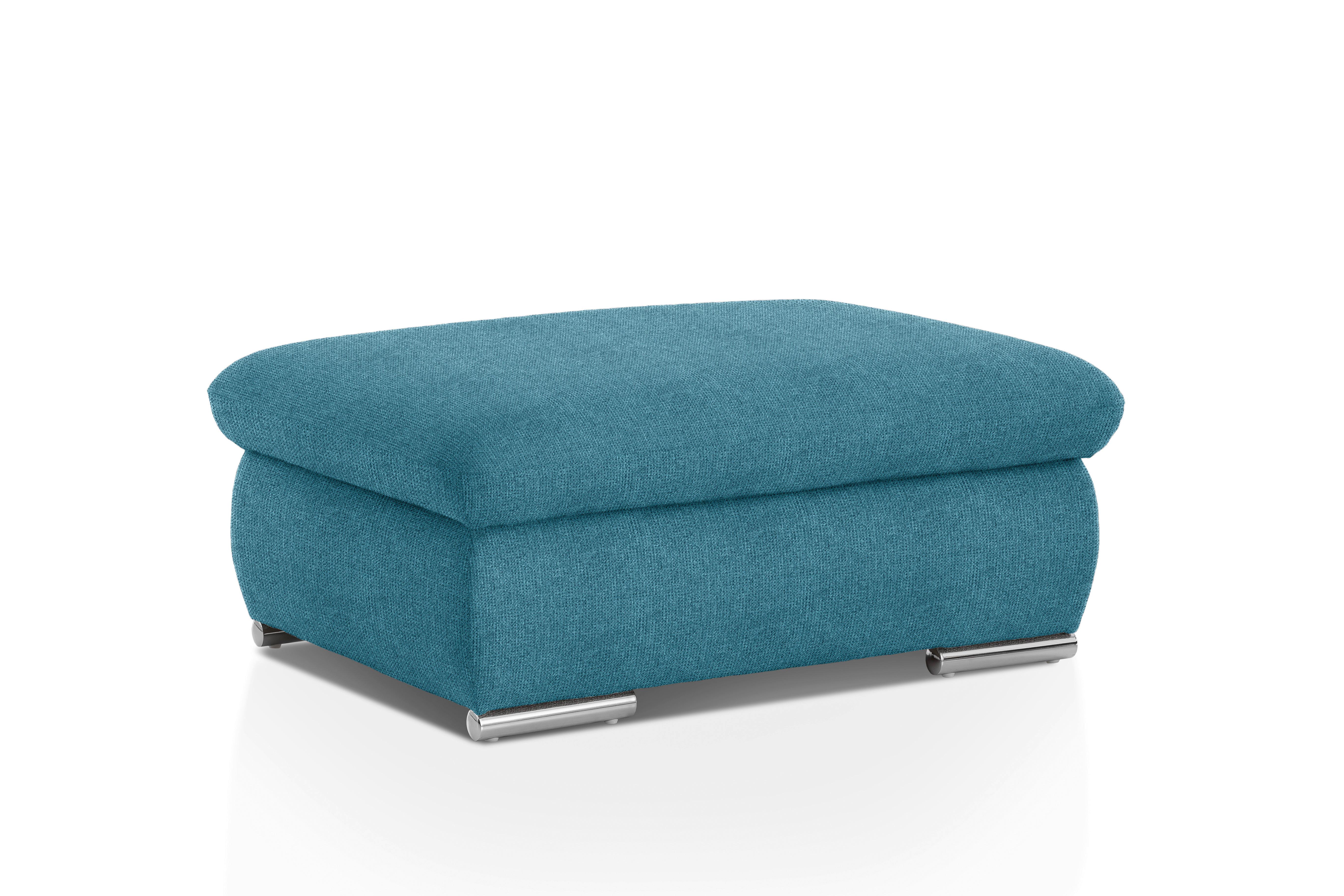 Polsterhocker Isona Blau Chenille - Chromfarben/Blau, Design, Textil (101/45/74cm) - Livetastic