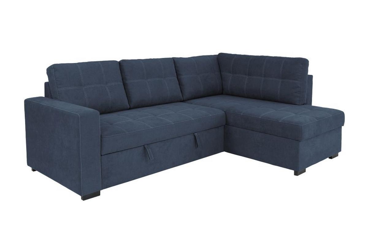 Rohová sedačka DON, oboustranná, tmavě modrá - černá/tmavě modrá, Design, kov/dřevo (248/172cm)