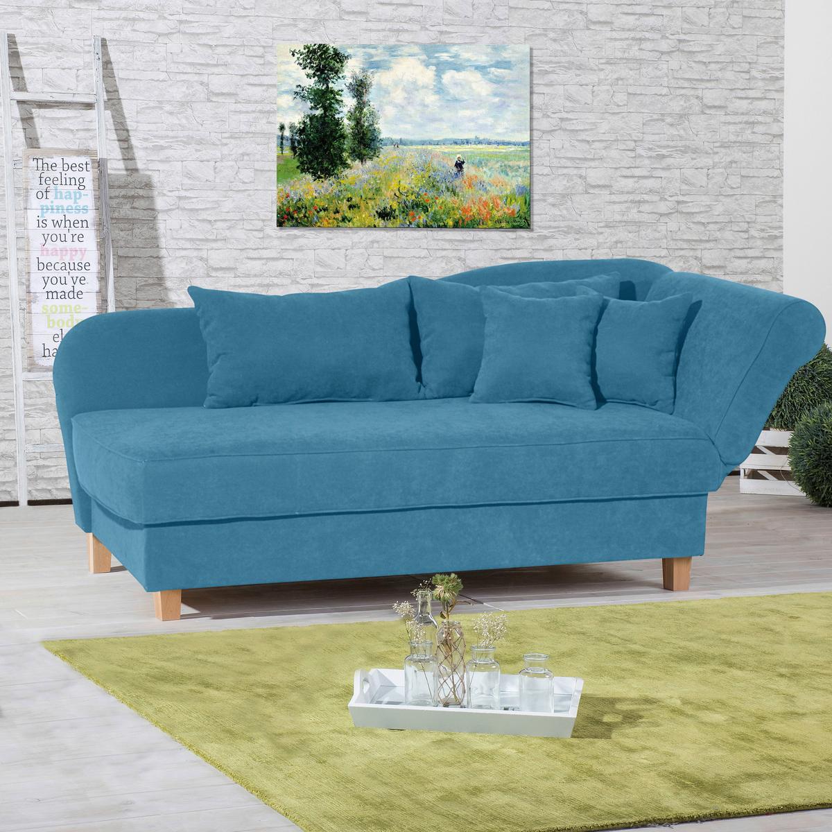 Recamiere Selma Petrol Rechts Mit Bettkasten+schlaffunktion - Buchefarben/Petrol, Design, Textil (190/88/82cm) - Max Winzer