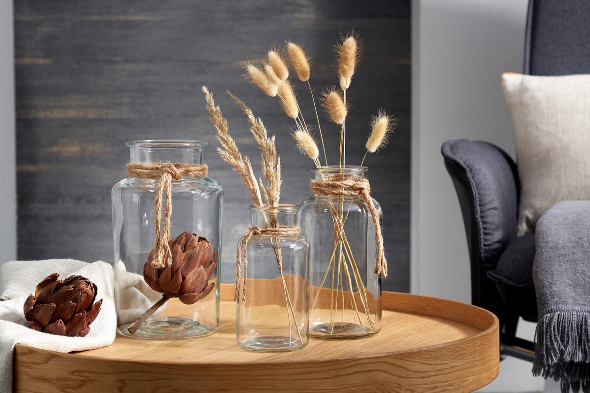 Vase Margot Gerade Kalk-Soda-Glas H: 23 cm - Klar/Naturfarben, MODERN, Glas/Textil (12,5/23cm) - Luca Bessoni