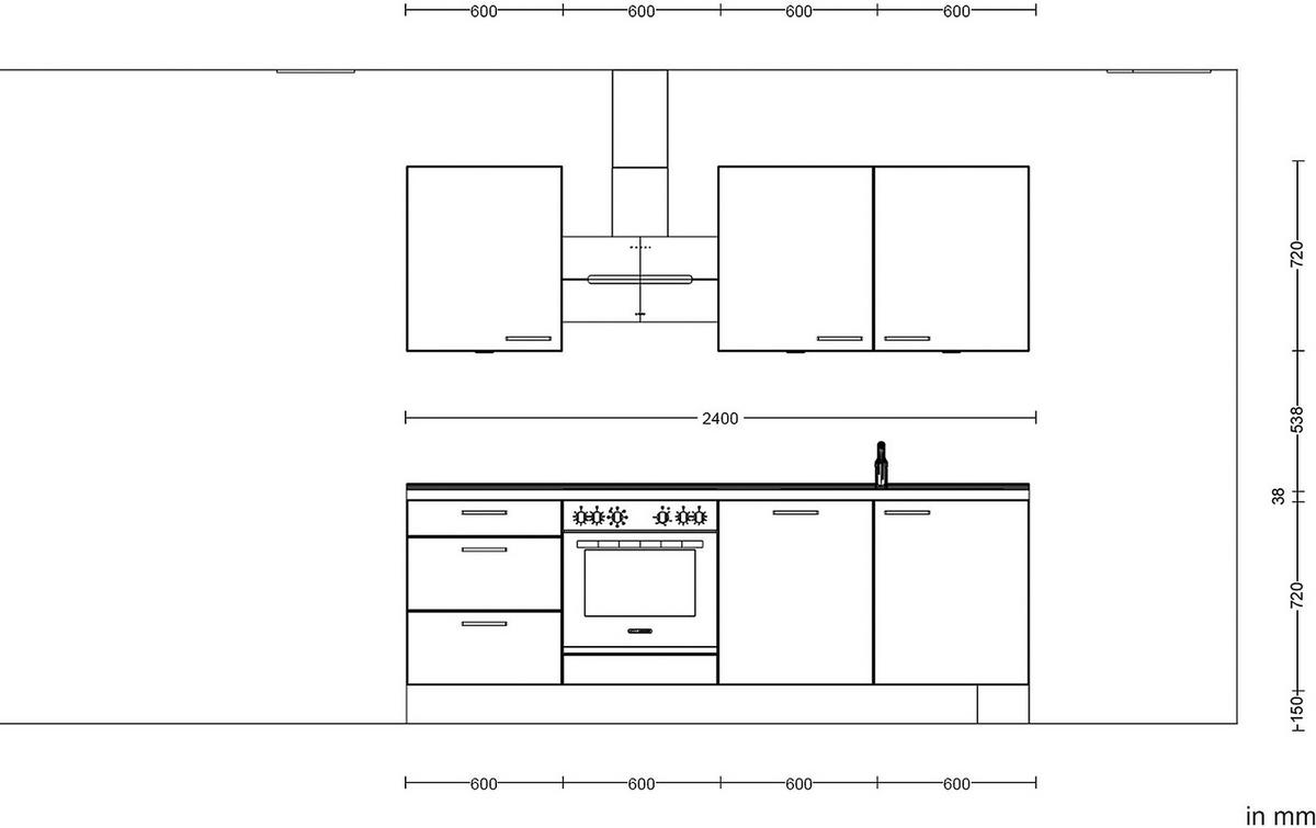 Kuchynská linka 240 cm, bridl.šedý betón/bridl.šedá - farba ušľachtilej ocele/bridlicová, Modern, kov/kompozitné drevo (240cm) - Nobilia