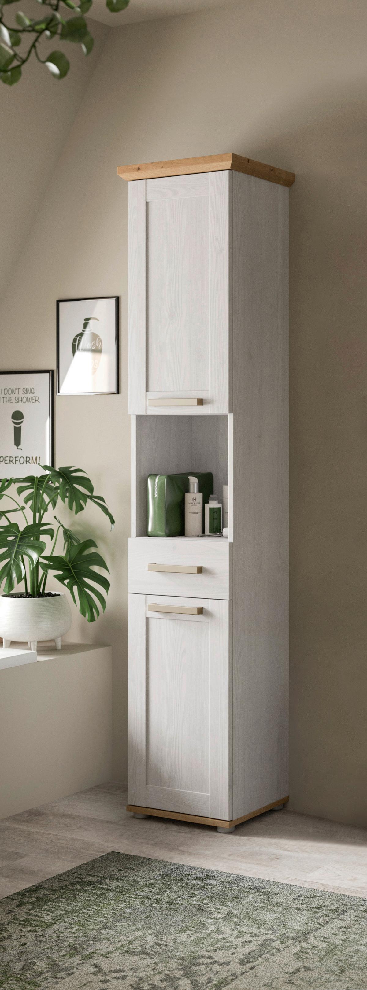Hochschrank Verona Eiche Dekor /Lärchefarben B: 39cm - Silberfarben/Lärchefarben, Trend, Holzwerkstoff (39/187/34cm) - MID.YOU