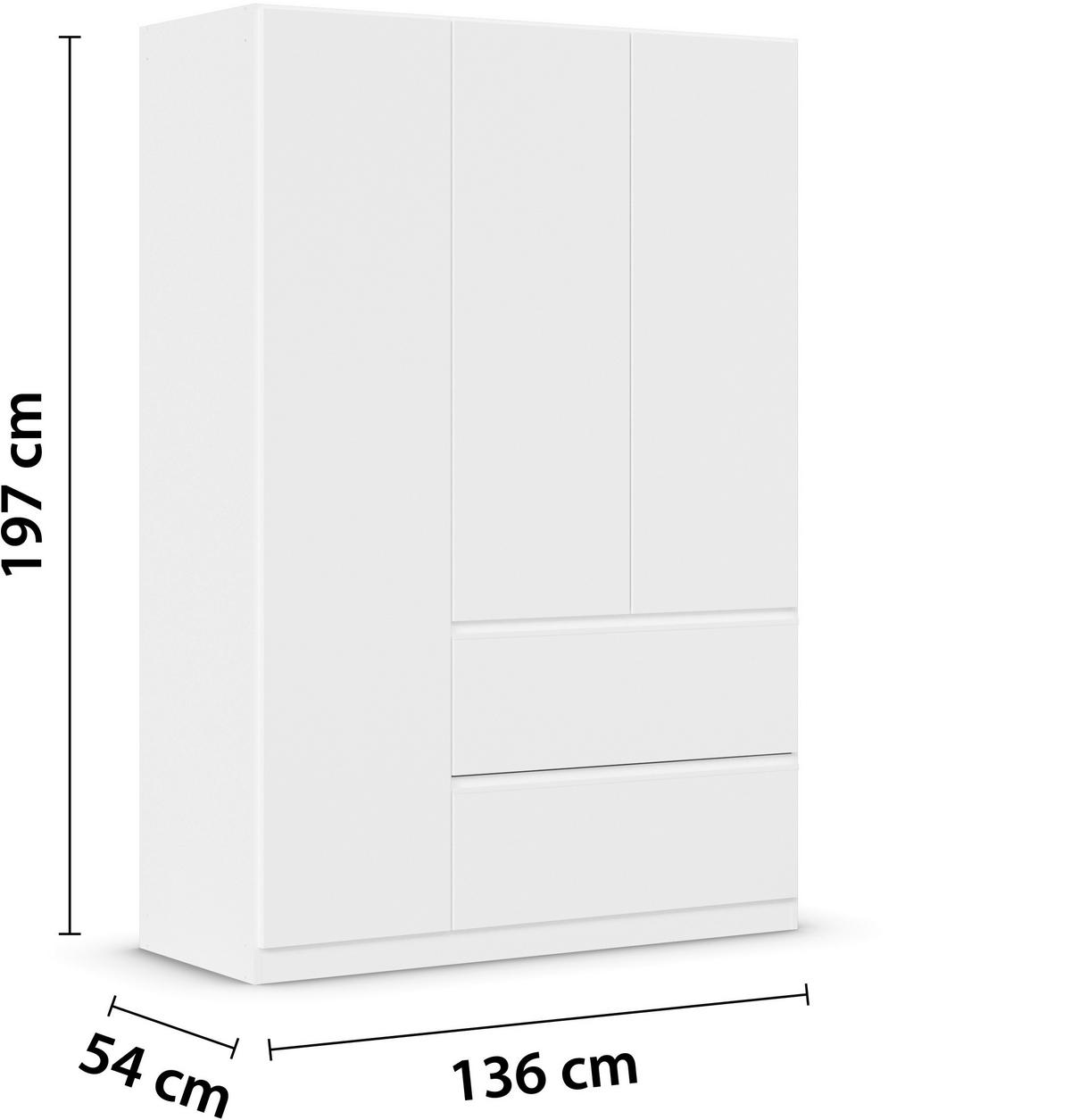 Drehtürenschrank Costa Weiß B: 136 cm - Weiß, MODERN, Holzwerkstoff (136/197/54cm) - Rauch Möbel