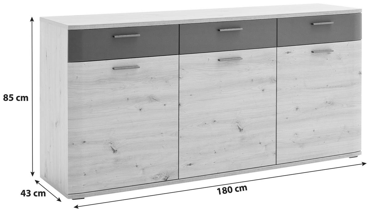 Sideboard B: 180 cm Cortona Anthrazit/Eichefarben - Eichefarben/Anthrazit, Design, Holzwerkstoff (180/85/43cm) - Livetastic