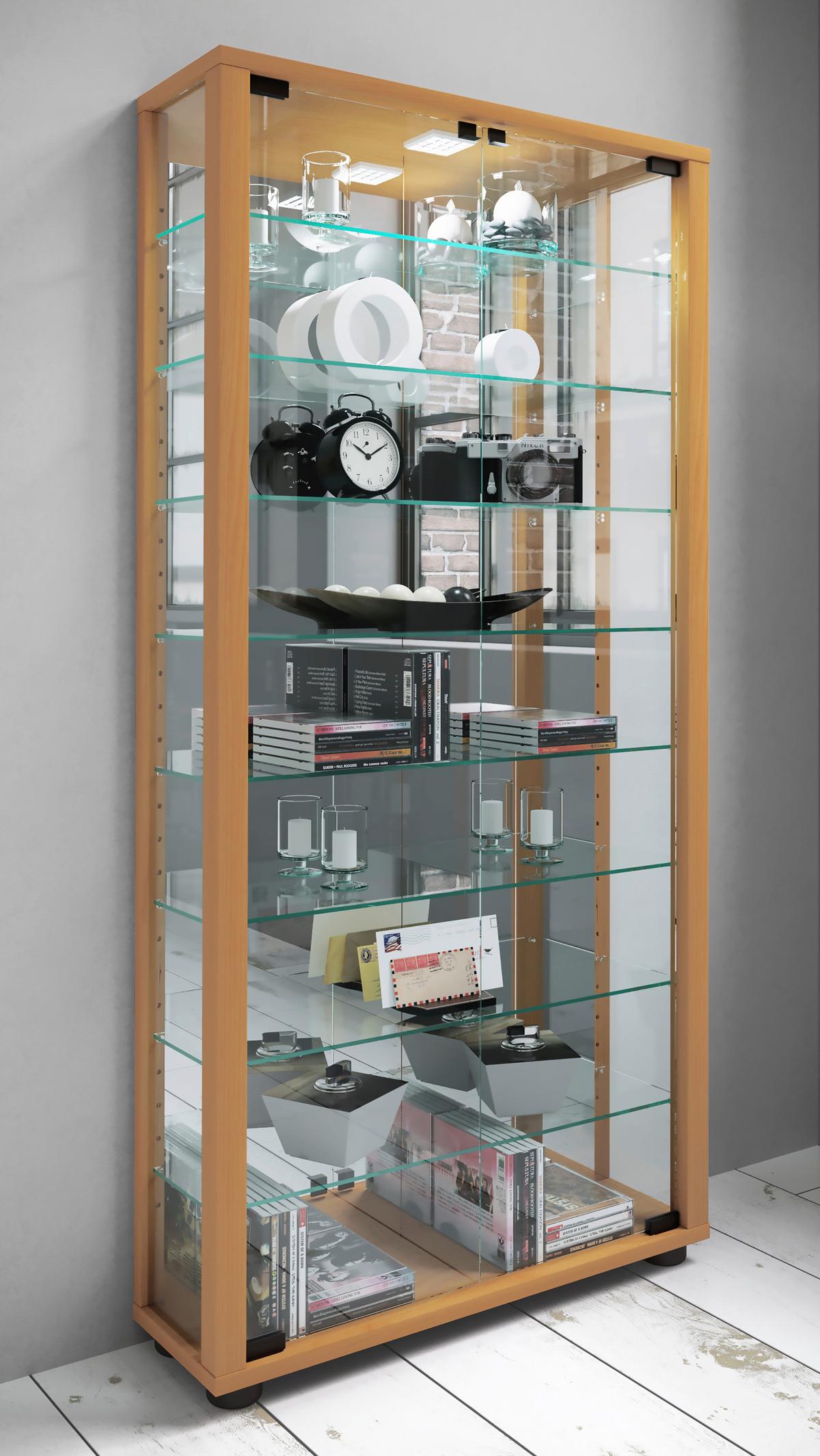 Vitrine Lumo Buchefarben B: 59 Cm - Buchefarben/Schwarz, MODERN, Glas/Holzwerkstoff (59/114,8/18cm) - MID.YOU