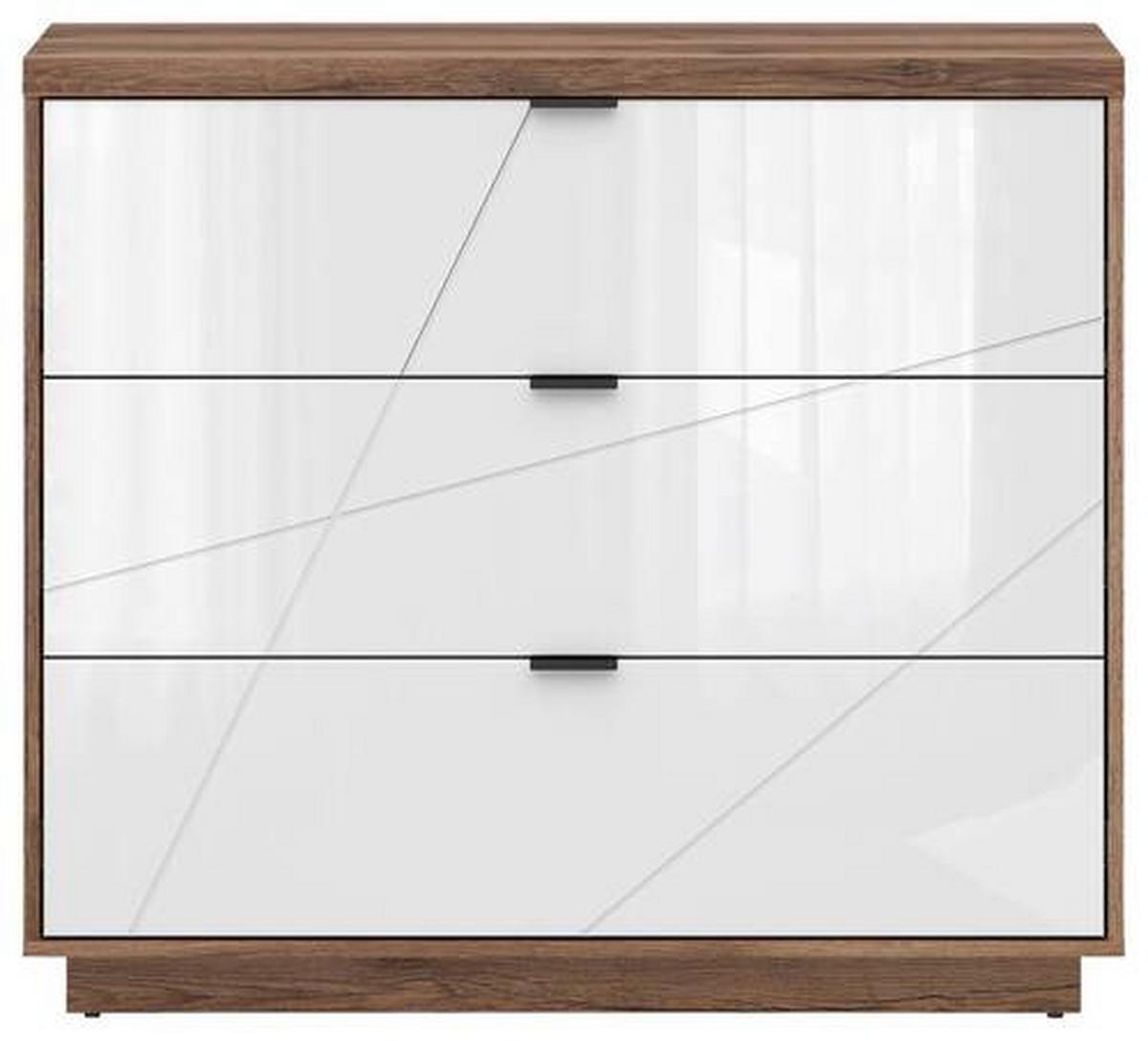 Kommode 106 Cm Forn Chest Of Drawers, Eiche Dekor - Eichefarben/Weiß Hochglanz, Design, Holzwerkstoff (106/93/42,5cm)