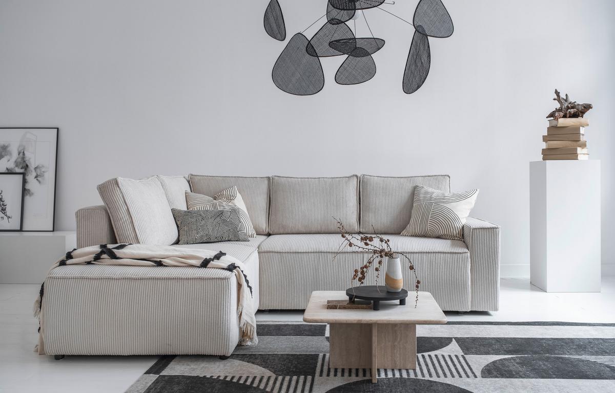 Sedačka Oliver, levá, béžová barva - černá/béžová, Design, textil/plast (194/247cm) - MID.YOU