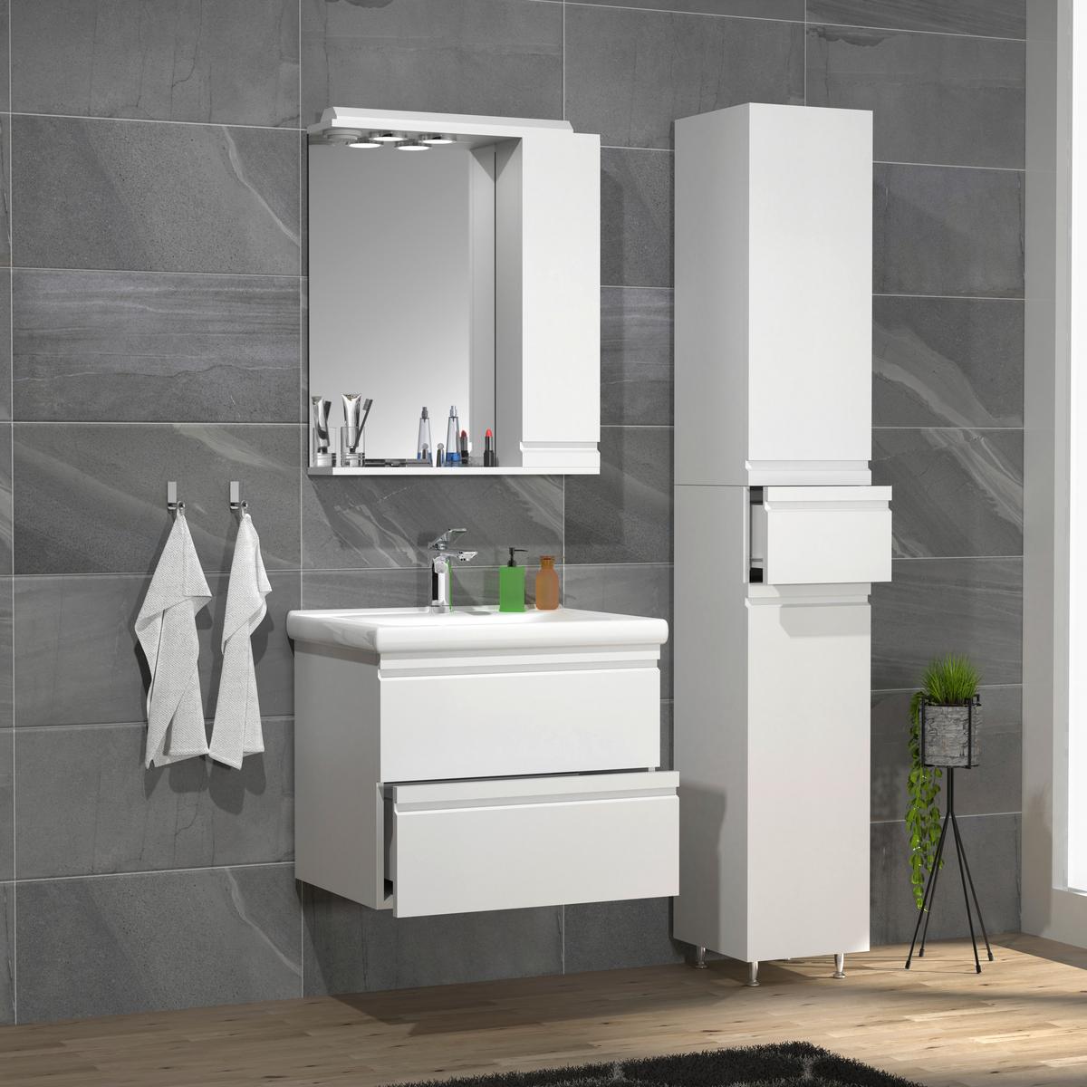 Badezimmer Silora L - Weiß, MODERN, Glas/Keramik (90cm) - MID.YOU