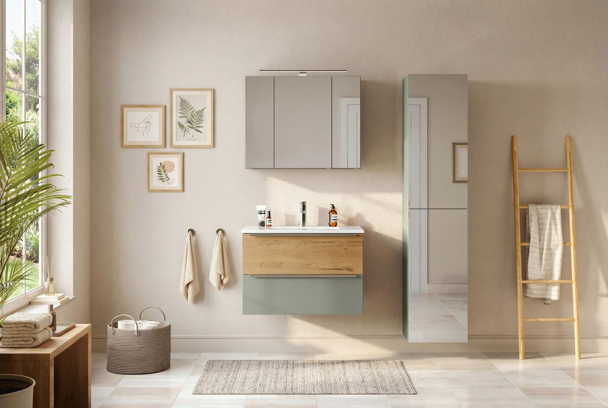 SPIEGELSCHRANK Verona Schilfgrün B: 80cm - Schilfgrün/Wildeiche, Trend, Glas/Holzwerkstoff (80/64/20cm) - Held
