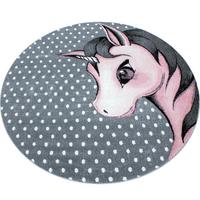 Kinderteppich Rund Einhorn Grau/Weiß/Pink Kids Ø 160 cm - Pink/Weiß, Trend, Textil (160cm)
