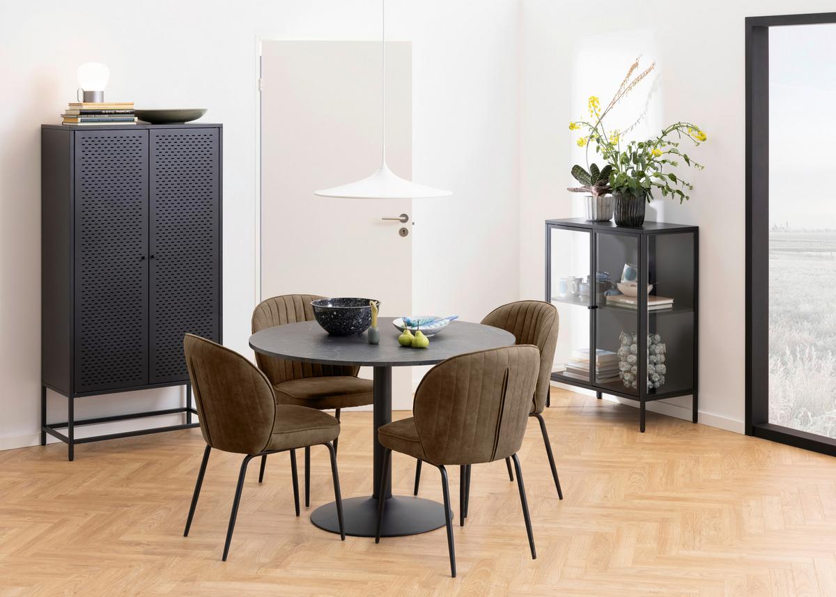 Komoda NEWCASTLE černá matní/kov - černá, Design, kov/sklo (80/98,7/40cm)