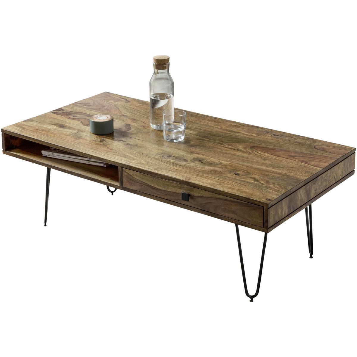 Couchtisch Holz Mit Stauraum Bagli, Sheesham/schwarz - Sheeshamfarben/Schwarz, Design, Holz/Metall (117/60/40cm) - MID.YOU